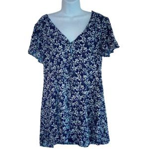 Blue White Floral Tunic Top